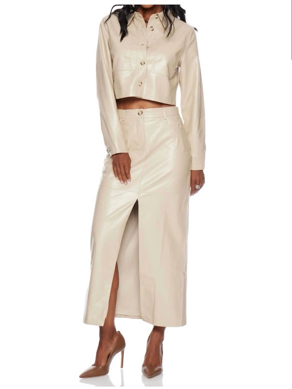 Lucy Paris Faux Leather maxi skirt with slit